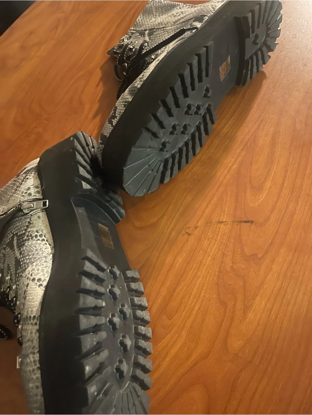 Snake-Print Lace-Up Ankle Boots - Black/Gray